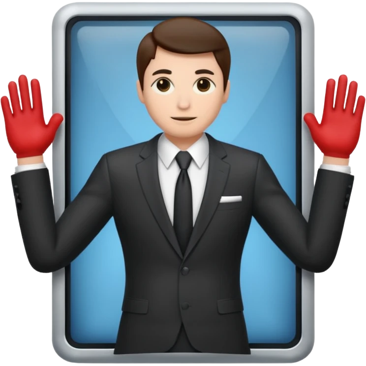 A computer screen with a body that is wearing a suit emoji