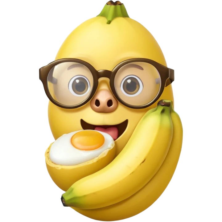 A banana eating a egg with glasses on emoji