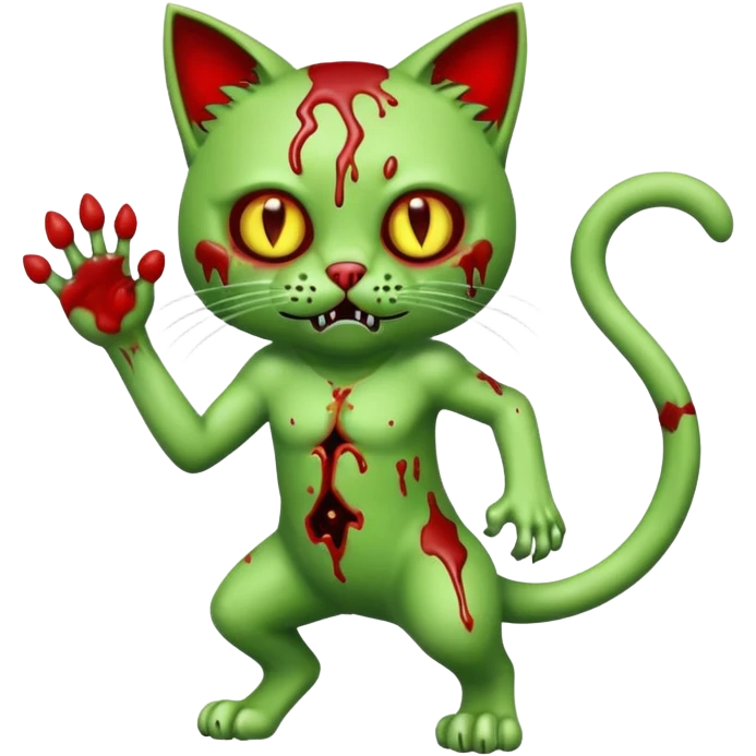 bloody green zombie cat full body with action pose emoji