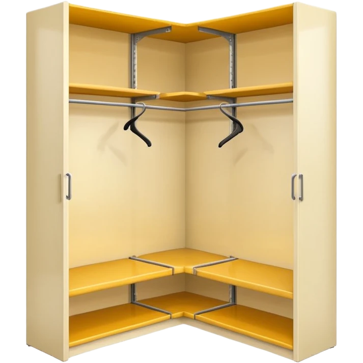 Glossy cream PVC corner closet with L-shaped design, fitted into emoji