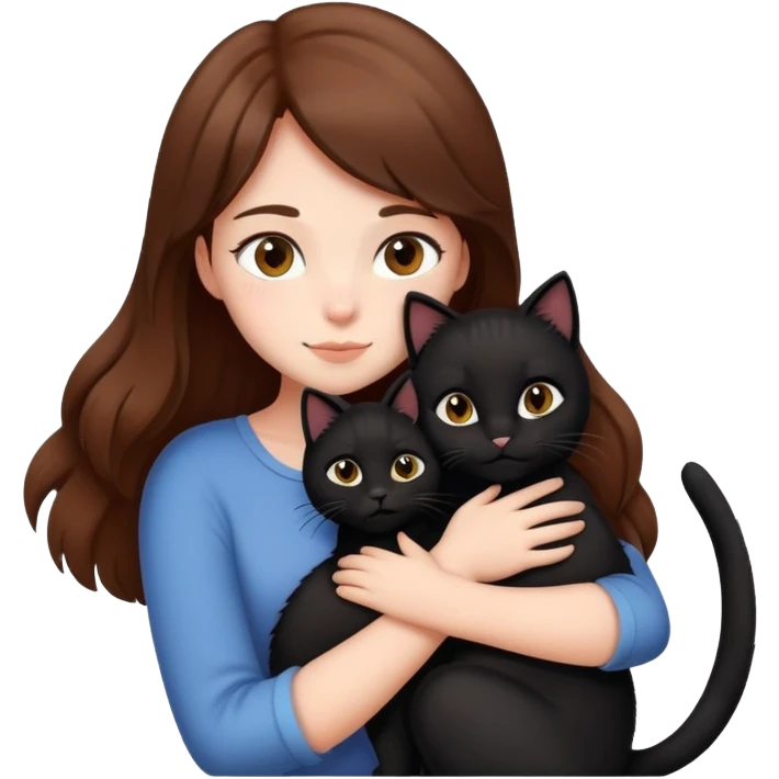 brown haired girl hugging black cat emoji