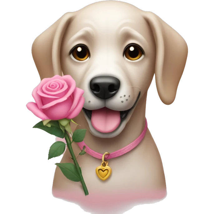 Dog holding pink roses emoji