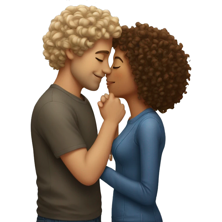 Girl with curly hair kissing man emoji
