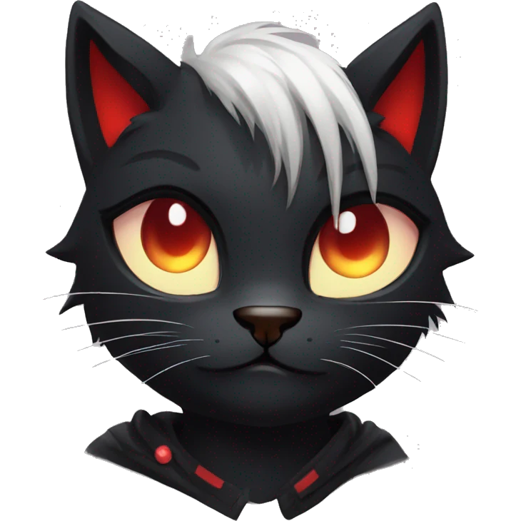 Anthro Edgy Cool Beautiful Black Cat-Fursona with Emo Hair-bangs with Red Streaks emoji
