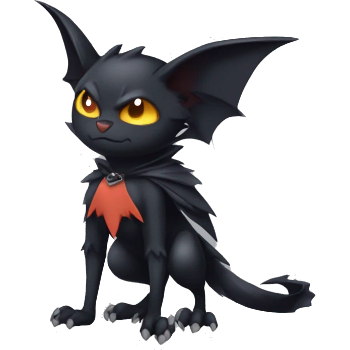 Anthro Black Cool Edgy Punk-Gothic Horned Bat-winged Litten-Bat-cat-Fakemon full body emoji