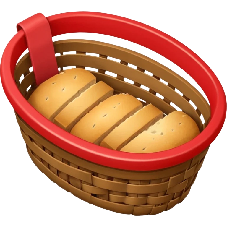 top-down view of nearly empty bread basket with single breadcrumb left, red nearly depleted battery icon (5%) in upper right, bold outlines, flat colors, gentle gradients, emoji style emoji