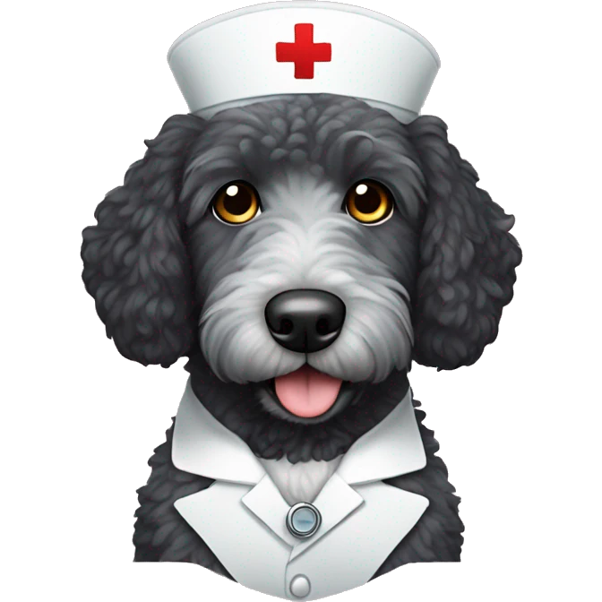 Black large labordoodle with nurse hat emoji