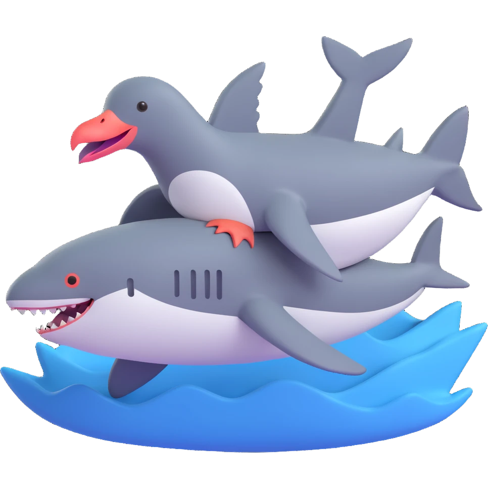 a pigeon riding a shark emoji