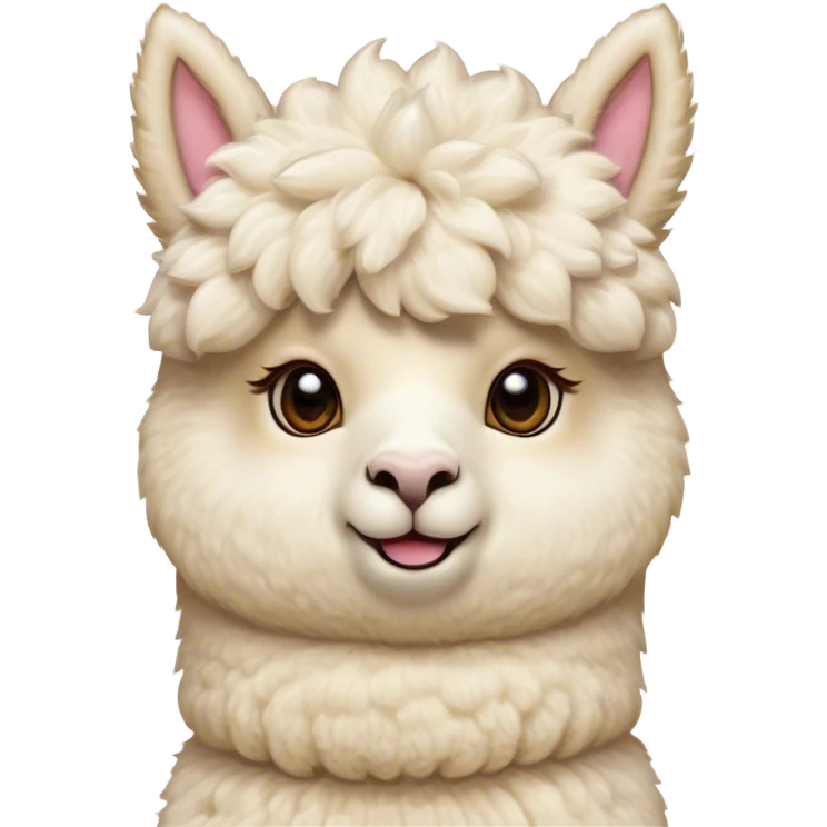 Cinematic Comical Cream Alpaca Portrait Emoji, Head tilted dramatically with an exaggeratedly amused expression, featuring a striking, fluffy cream fleece with playful texture, wide, expressive gentle eyes filled with playful disbelief, Simplified yet hilariously expressive features, highly detailed, glowing with a slightly sassy glow, high shine, dramatic yet playful, stylized with an air of cheeky mischief, bright and endearing, soft glowing outline, capturing the essence of a spirited and over-the-top alpaca, so meme-worthy it feels like it could side-eye its way into internet fame instantly! emoji