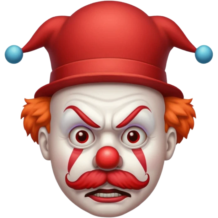 Angry clown — furrowed brow, mustache, tiny hat. emoji