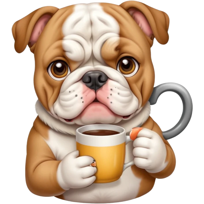 cute English bulldog holding a mug emoji