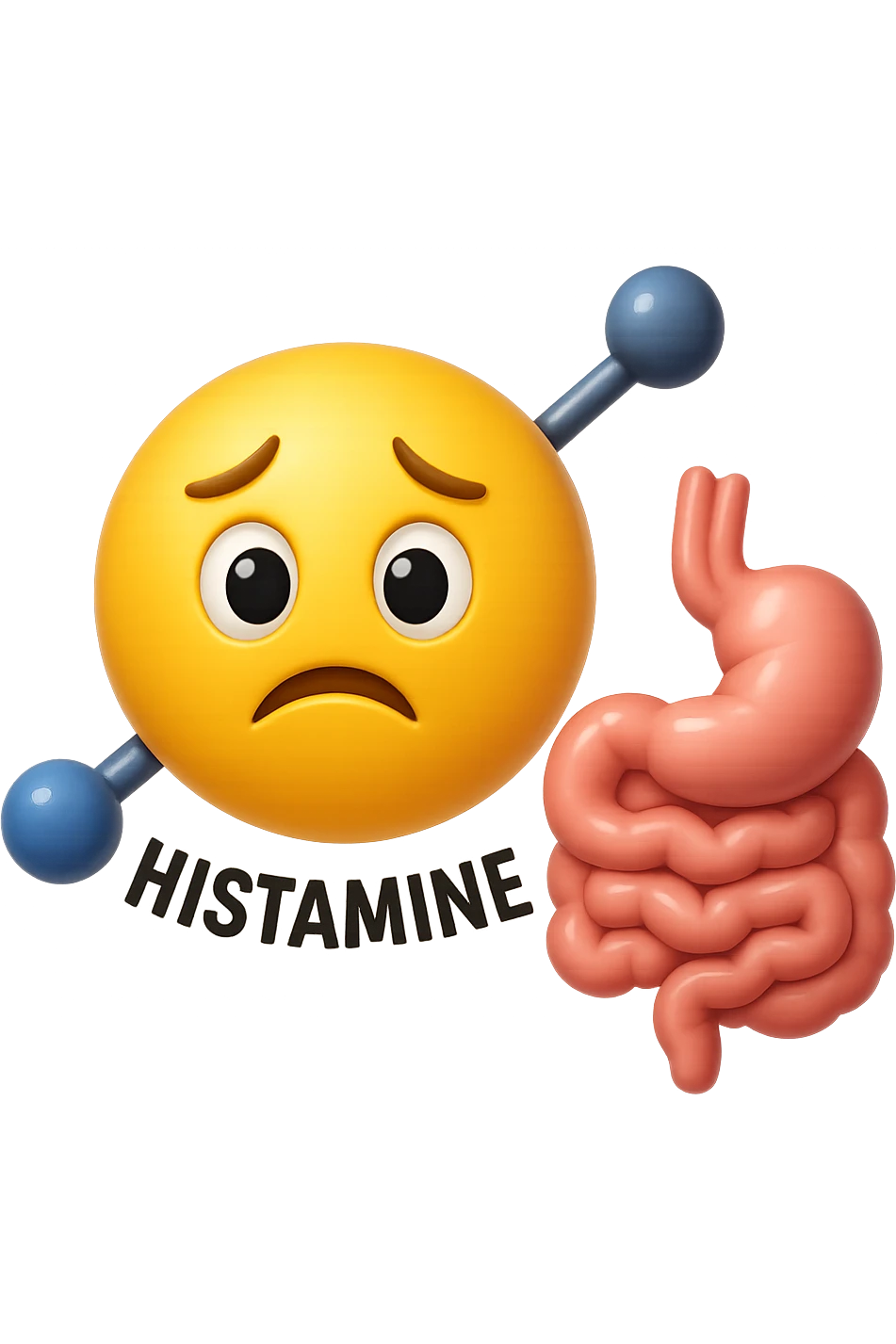 emoji stile iphone in 3d di istamina molecola con intestino, iperrealistico 4k emoji