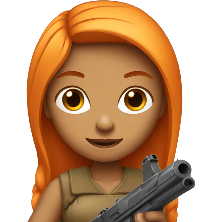 Tan girl with long orange hair holding a gun emoji