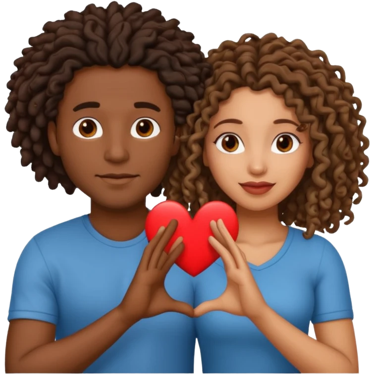 Black man locs and Latina woman with curly hair. Making a heart with there hands  emoji