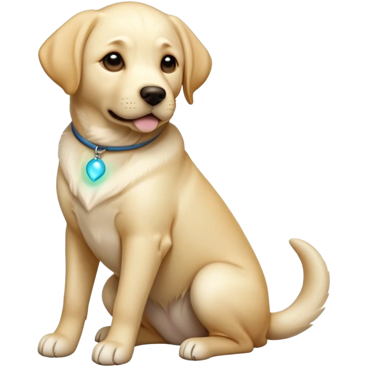 cinematic-[Labrador retriever]-realistic-full-body-sitting-emoji,-tail-resting-loosely-beside-its-paws,-head-tilted-dramatically, -sleek-[cream]-fur,-simplified-yet-realistic-focused-features,-highly-detailed,-glowing-with-an-almost-sarcastic-glow emoji