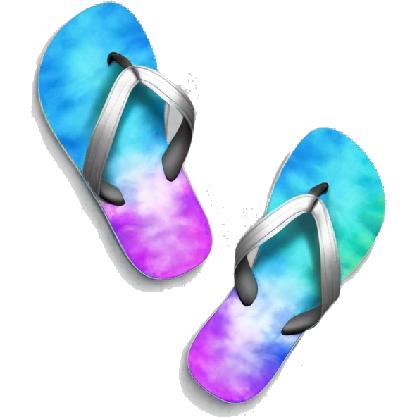 Realistic metallic silver and tie dye pair of summer flip flops isolated. emoji