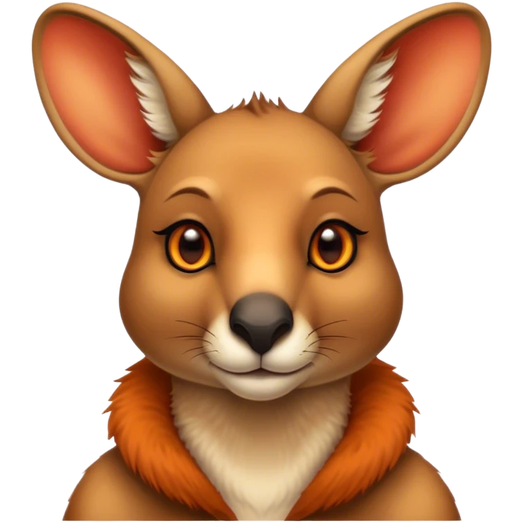 Cinematic Noble Kangaroo Portrait Emoji, Poised and regal, with a powerful, muscular build and a sleek, well-groomed fur of warm red-orange hues, deep-set soulful amber eyes and a strong tail, Simplified yet sharp and sophisticated features, highly detailed, glowing with a warm, dignified glow, high shine, intelligent and athletic, stylized with an air of outback majesty, focused and attentive, soft glowing outline, capturing the essence of a watchful and confident marsupial, so majestic it feels as though it could bound out of the screen with effortless authority! emoji