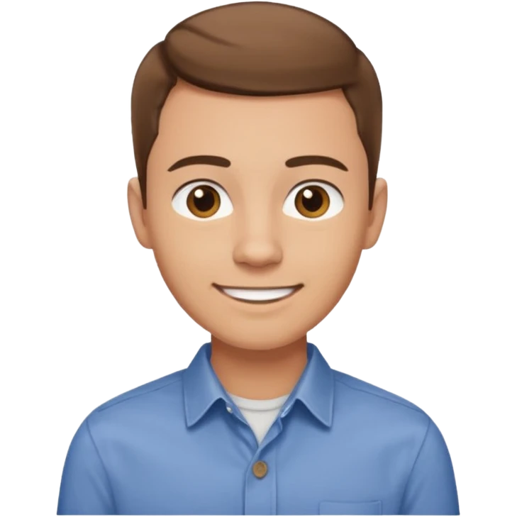 man in his 30s, short brown hair, wearing a button-up shirt, friendly smile emoji emoji