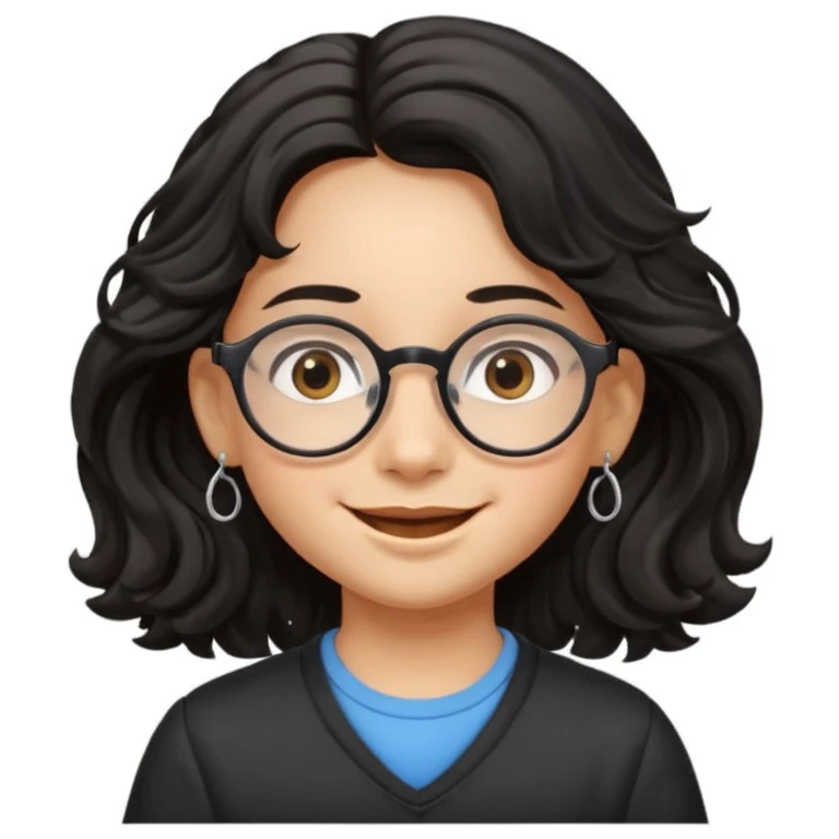 Black wavy long hair, oval glasses, brown eyes, sharp facial features, small lips, earrings, can you make me a child like this?  emoji
