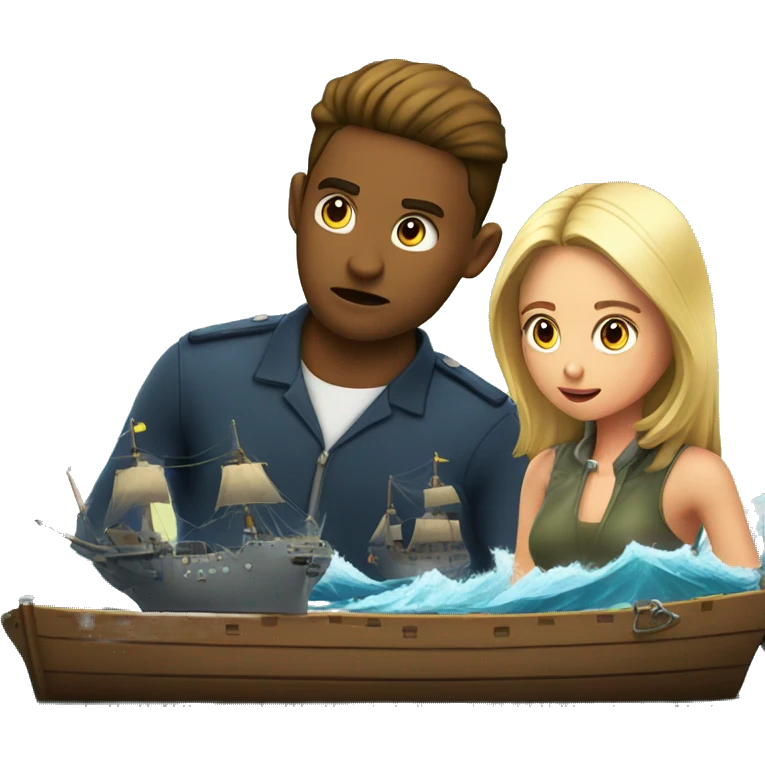 Girl and guy playing sea battle game and the guy is visibly annoyed emoji