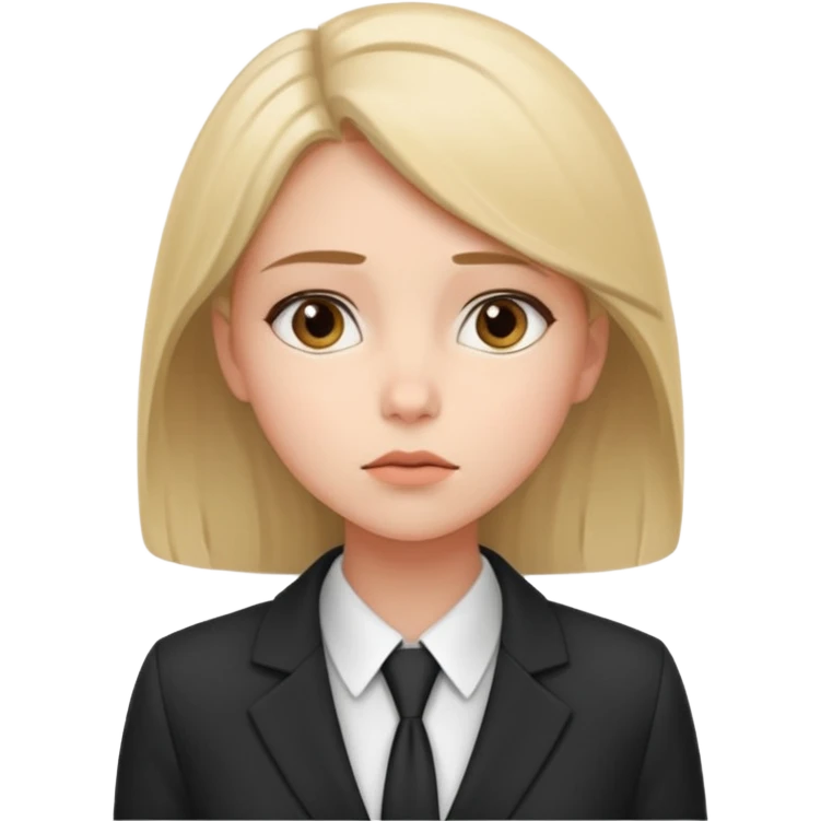 сделай молодую девушку в деловом костюме которая задумалась над чем-то и смотрит вверх emoji