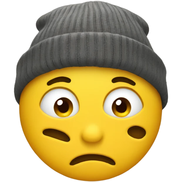 Yellow emoji wearing a beanie with face of annoyed emoji