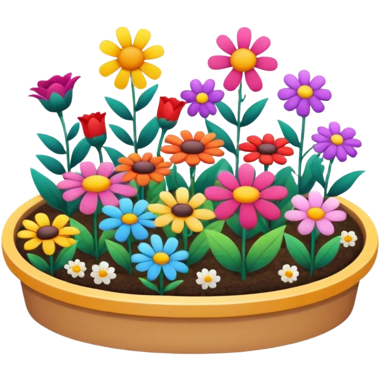 flower bed with various flowers, bright and cute emoji