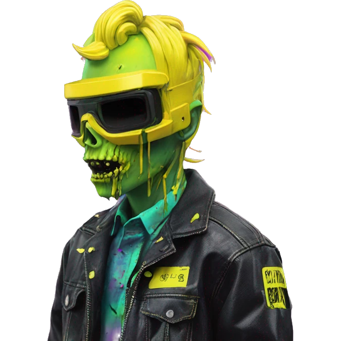 .Zombie_ Vaporwave black holographic oilslick zombie unicorn yellow caution tape emoji