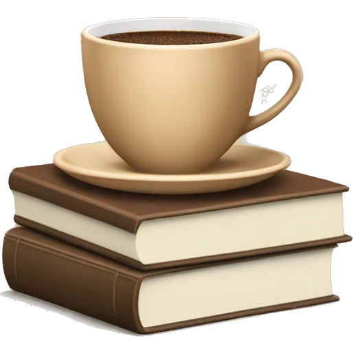 beige cup of coffee on top of a small stack of brown and beige books emoji