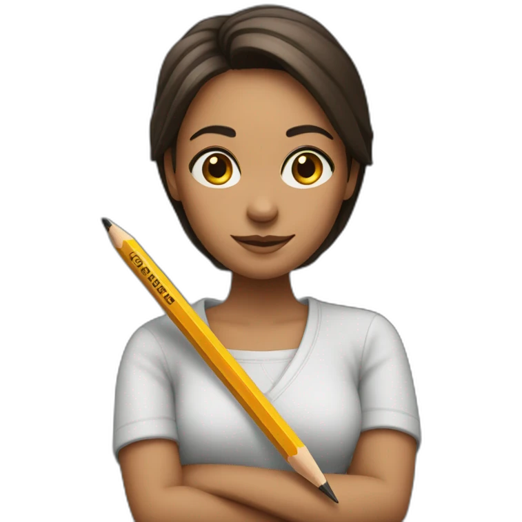 sarah ninsi with crossed arms holding a pencil emoji