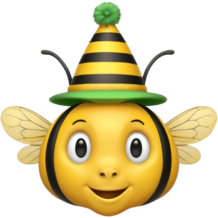 a Bee with green Birthday Hat, Happy bee with striped party hat emoji
