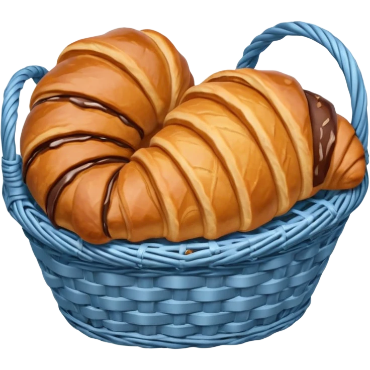 Croissant with poured chocolate in a pale blue wicker basket emoji