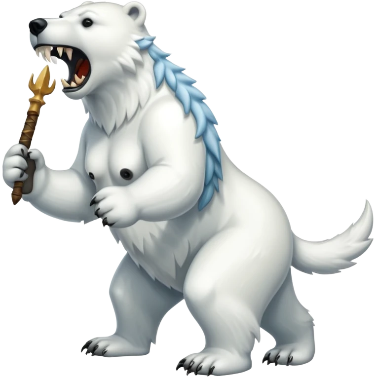 Polar bear with sabertooth fangs and a wolf’s tail; full body emoji