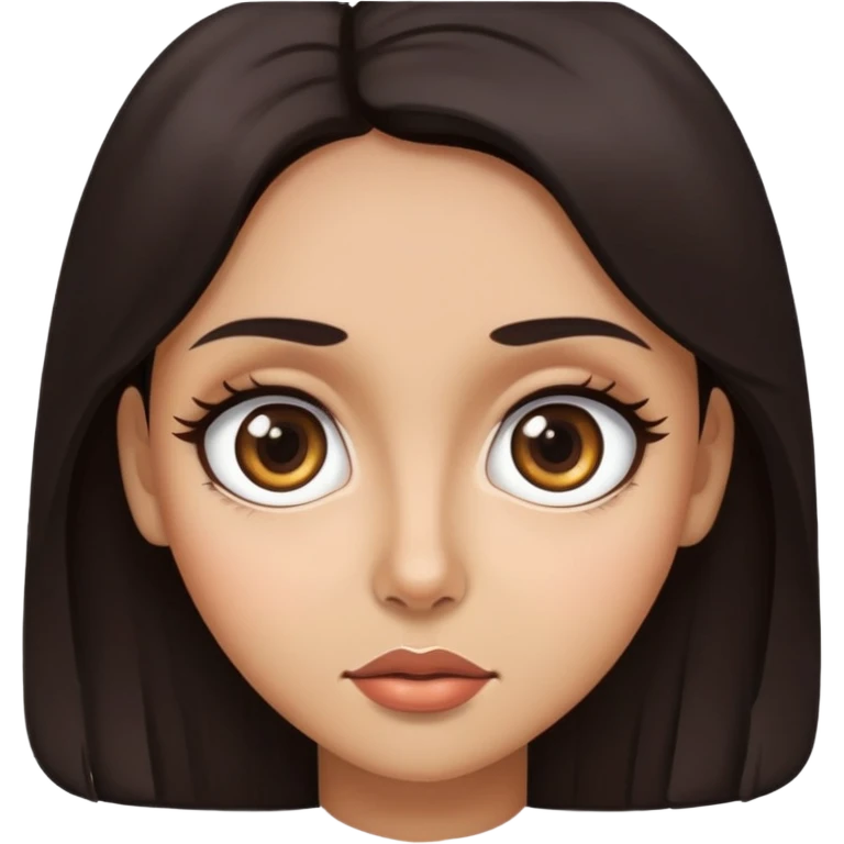 woman face with big eyes, medium skin tone, and dark hair emoji