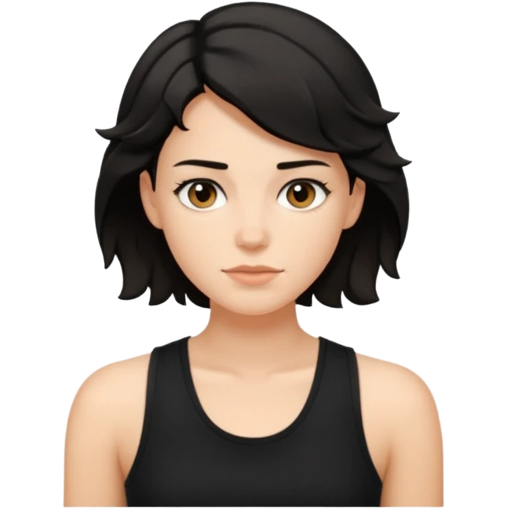 a white woman with short tomboy wavy black hair wearing men's black tank top emoji