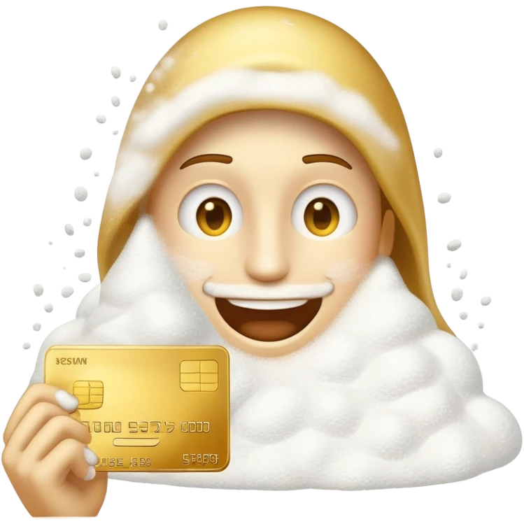 an emoji with a golden credit card in hand, in front of him is a heap of shining white powder emoji