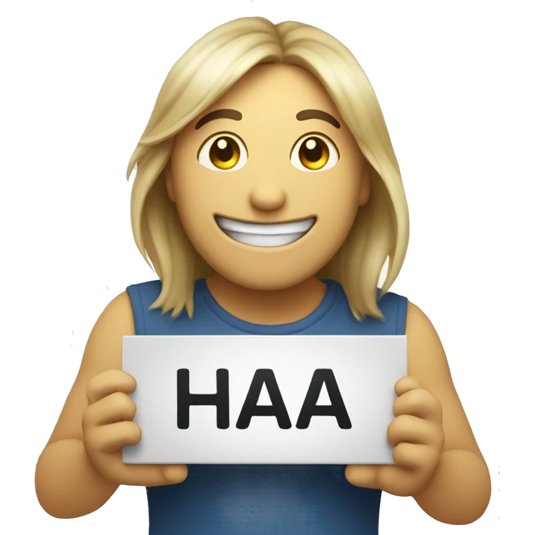 smile emoji holding a sign that says haha please help me emoji