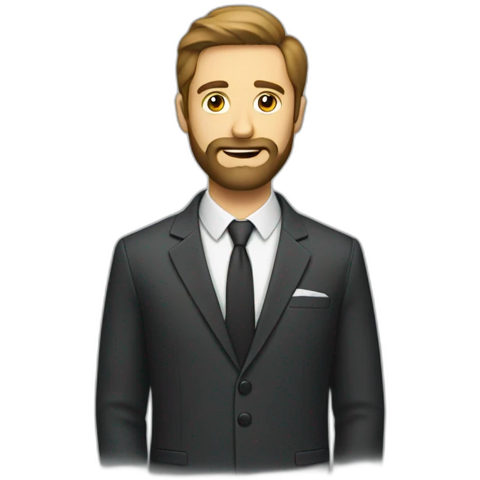 a man with a beard in a suit with a pencil behind his ear emoji