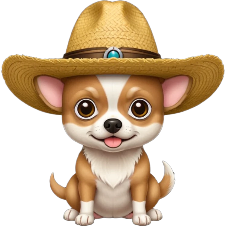 Chihuahua negro con cafe con sombrero de paja emoji