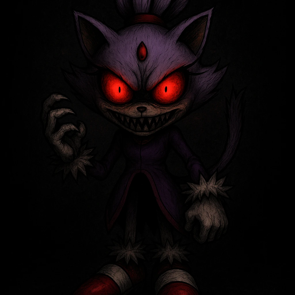 Make the character look scary with glowing red eyes and a unique scary expression, character facing forward. Keep the picture quality intact. emoji
