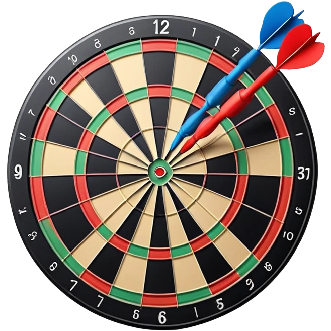 A dartboard with darts firmly stuck in the bullseye, surrounded by the colorful sections of the target. The background conveys a competitive atmosphere, with a subtle focus on precision and skill in the game of darts. emoji