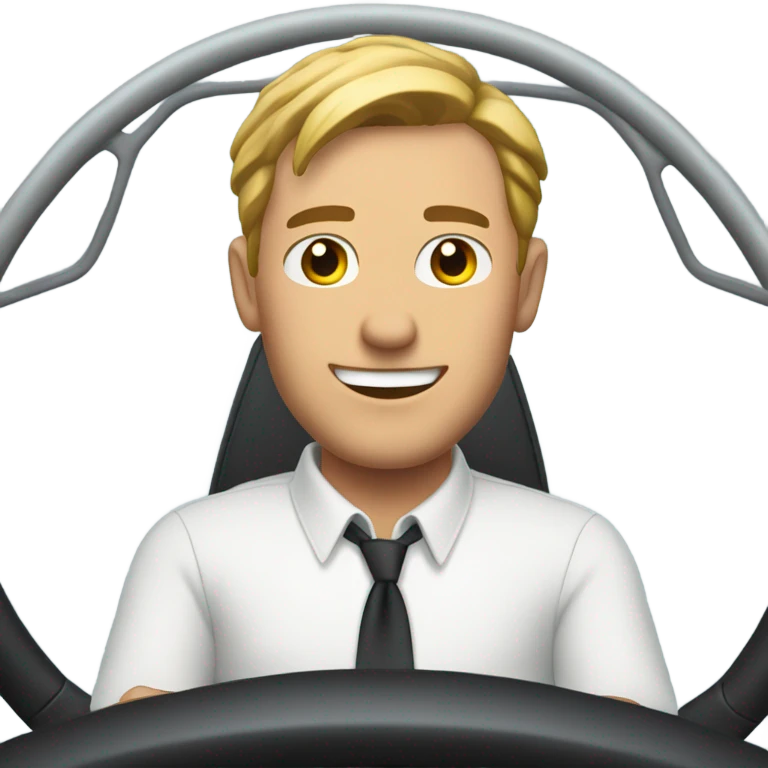  man with white button-down shirt behind a steering wheel emoji