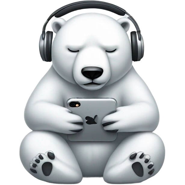 Meditating polar bear with headphones and iPhone emoji