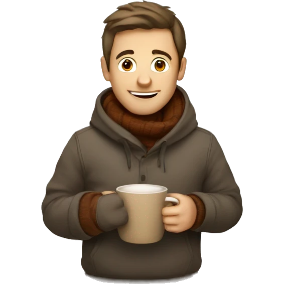 guy in cozy clothes drinking a warm cup of coffee  emoji