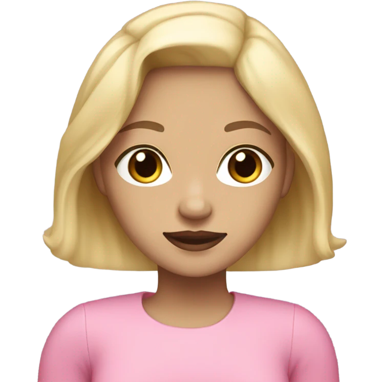 blonde girl with black eyes and light skin and pink style emoji