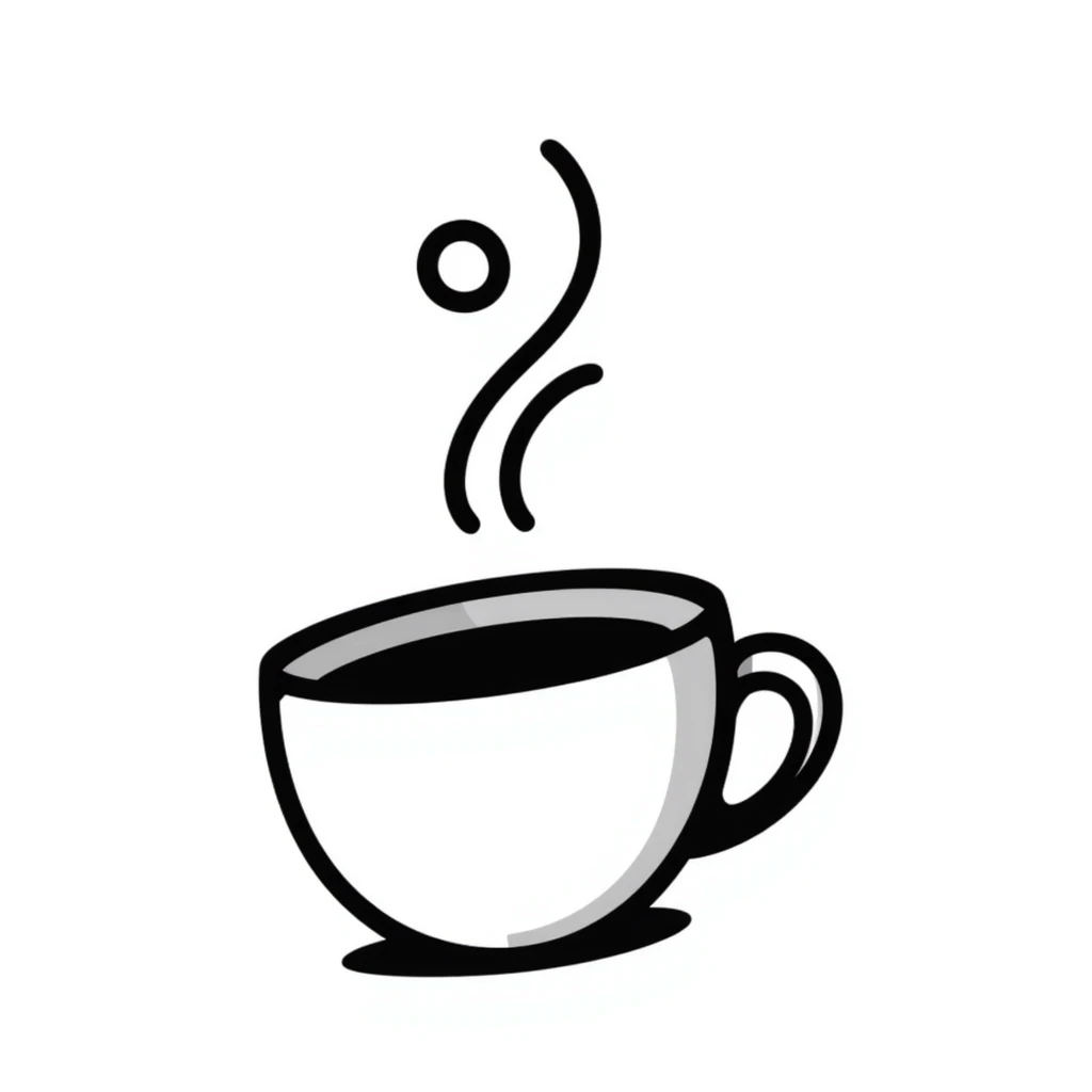 latte coffee cup with steam, hand drawn doodle style emoji