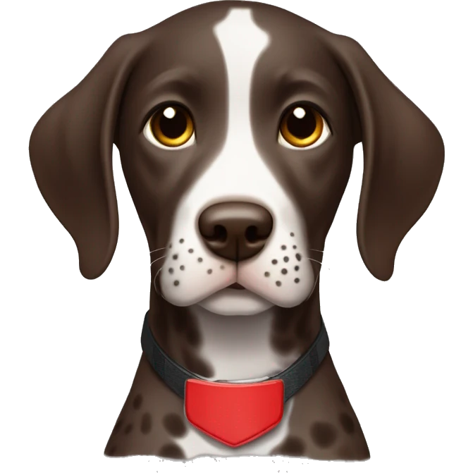Dark Brown spotted German short haired pointer puppy with ticking with red collar  emoji