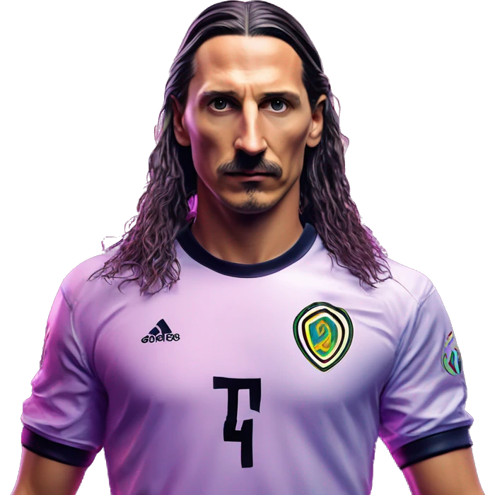 Synthwave Zlatan in SNES FIFA style, oil paint, epic eyes, intricate lips, exquisite pose, beautiful, desirable, logical emoji