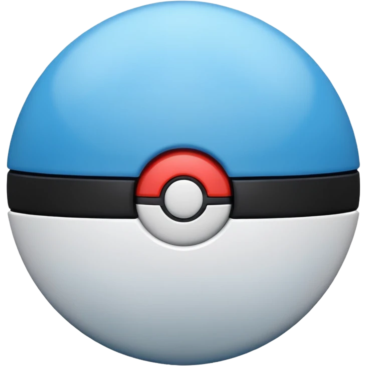 blue pokeball emoji, top half is a more saturated blue, bottom half is white, black stripe, with a white sheen, with a matte finish emoji