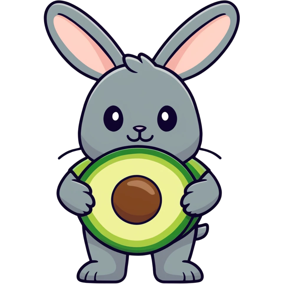Black bunny with a shirt that says Shavacadoo and a picture of an avocado on it emoji